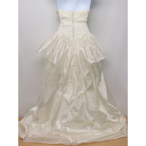 Vtg 80s Zum Zum Ivory & Gold XXS Strapless Long Prom Party Wedding Dress ILGWU - Picture 3 of 10